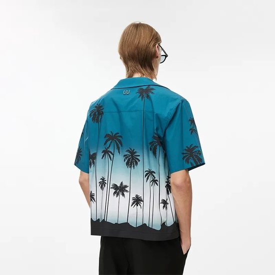 UNAWARES 夏威夷椰树印花保龄球衬衫