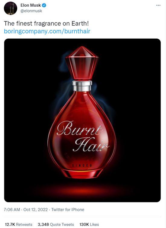 ‘地球上最好的香水！’/马斯克社交媒体截图