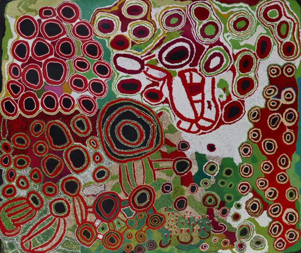 澳大利亚原住民集体创作，《七姐妹》，丙烯画布，2013年